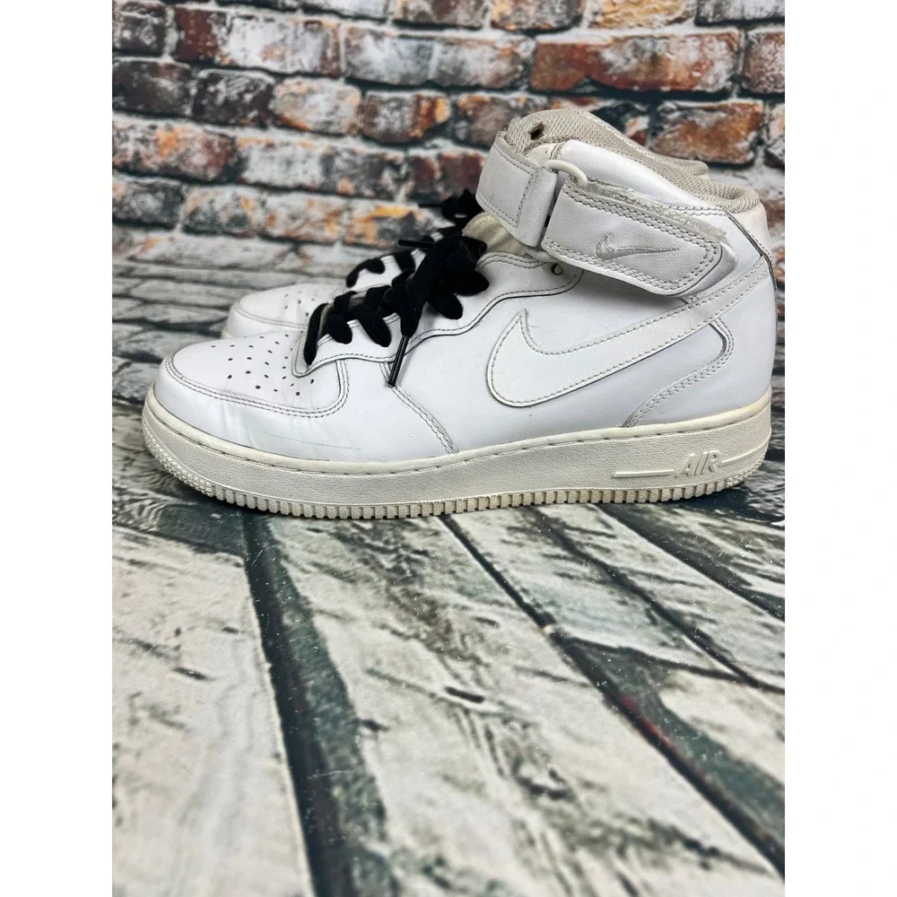 Nike Air Force 1 Mid White Leather Basketball Sneakers‎ Mens US 8.5